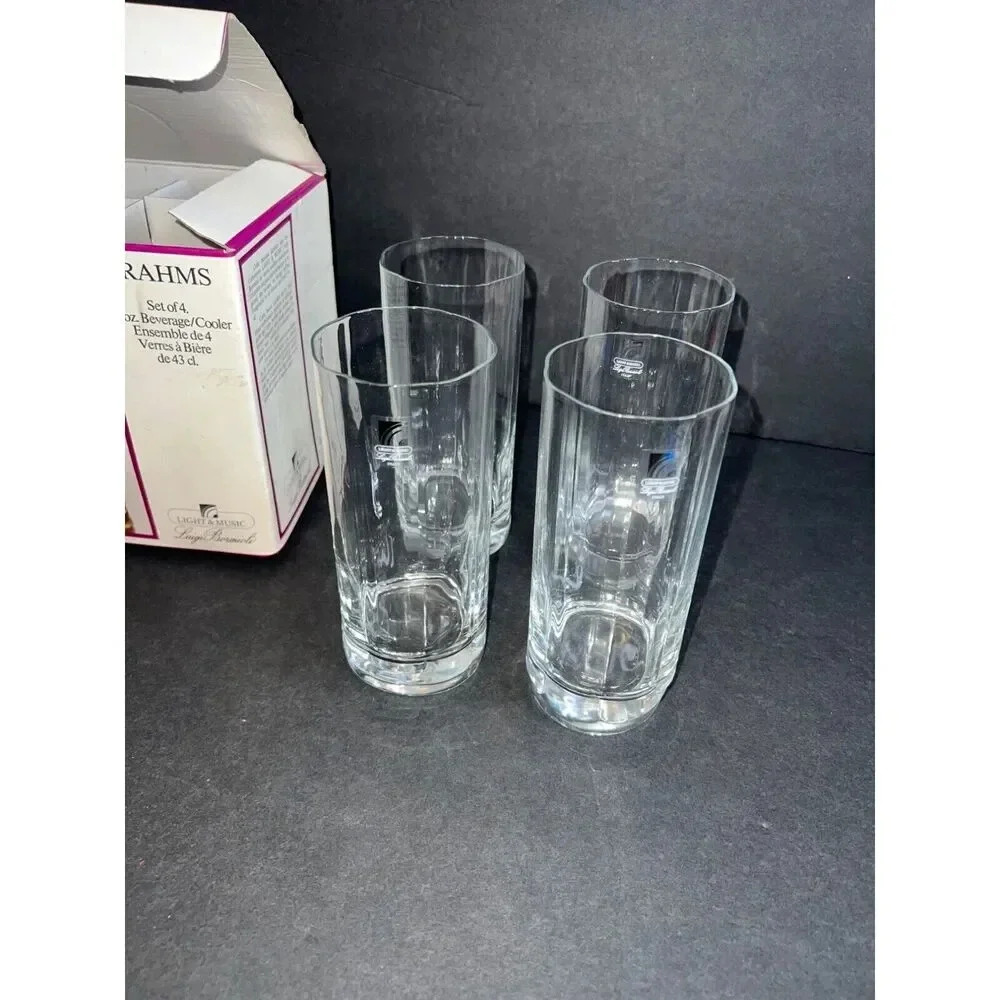 vintage set of 4 Luigi Bormioli Light & Music crystal 15oz beverage glasses GIFT